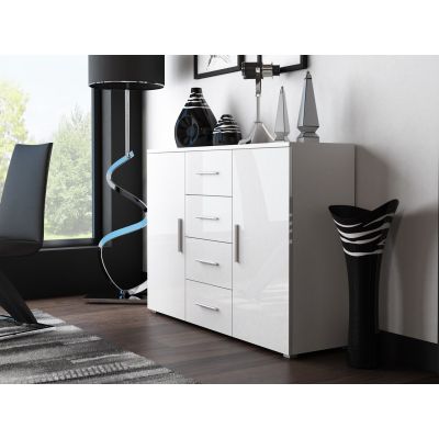 UNI white/gloss white chest of drawers (WHITE)