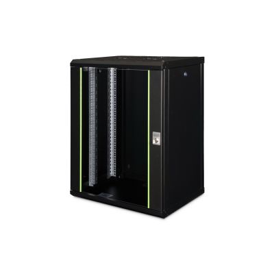 10. Digitus Unique 19" 16U wall-mounted network cabinet 600x450, glass door, black, undivided, assembled, 100kg
