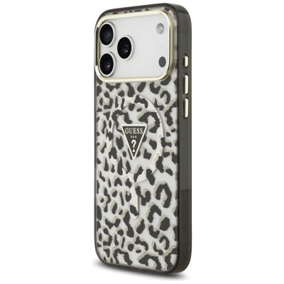 2. Guess IML Leopard Glitter Triangle Logo MagSafe Case for iPhone 17 Pro Max / 18 Pro Max - Black