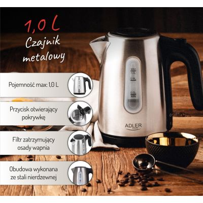 24. Electric kettle Adler CR 1253 (2200W 1.7l; stainless steel color)
