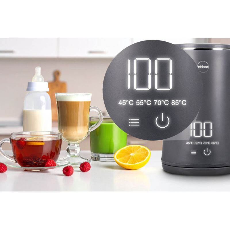 4. ELDOM CORDLESS KETTLE C515S ORRA 1.8L 2000W, GRAY, 5 PROGRAMS 45, 55, 70, 85, 100°C, KEEP TEMPERATURE