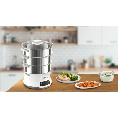 8. Tefal Convenient Series Deluxe VC502D 3-Basket Steamer, 900W Stainless Steel, White