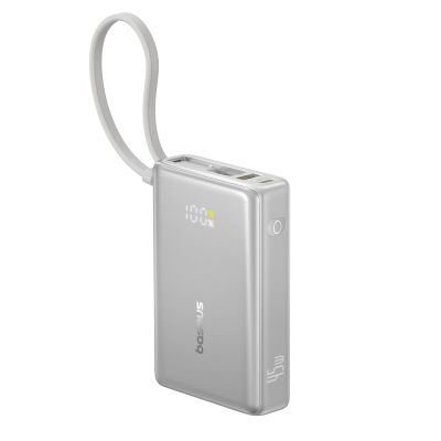 Baseus PicoGo 10000mAh 45W Powerbank with Digital Display and Built-in USB-C Cable - Titanium