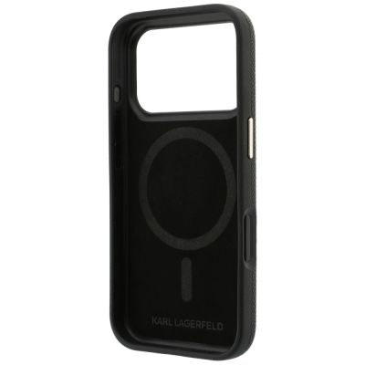 7. Karl Lagerfeld Grained with Resin Signature Logo MagSafe Case for iPhone 18 Pro / 17 Pro - Black