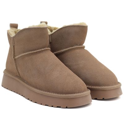 4. Women's leather ankle boots with beige platform snow boots Vinceza 97961