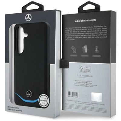 8. Mercedes Leather Contrasted Blue Horizontal Curve MagSafe Case for Samsung Galaxy S25 - Black