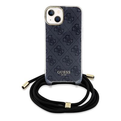 2. Guess Crossbody Cord 4G Print Case for iPhone 15/14/13 - Black