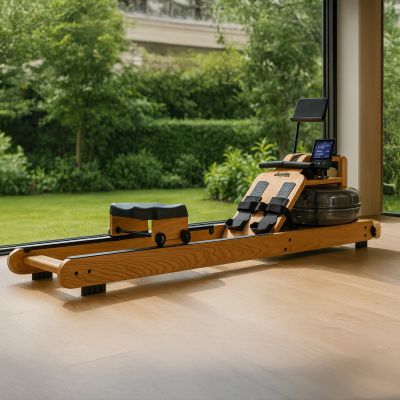 18. VIRTUFIT ELITE WOODEN ROWING MACHINE WITH WATER RESISTANCE - WOOD/OAK