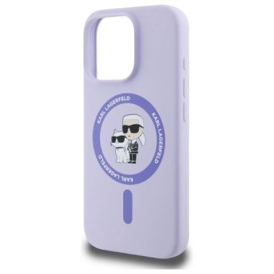 6. Karl Lagerfeld Silicone Karl&Choupette Heads Ring MagSafe Case for iPhone 16 Pro - Purple