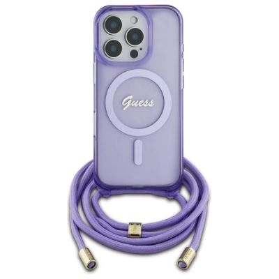 2. Guess Crossbody Cord Script MagSafe Case for iPhone 16 Pro - Purple