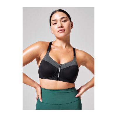 2. CASALL Front Zip Sports Bra Gray