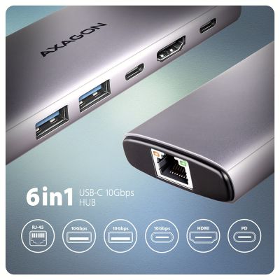 Axagon HMC-6G2L Wired Docking Station USB 3.2 Gen 2 (3.1 Gen 2) Type-C Aluminum