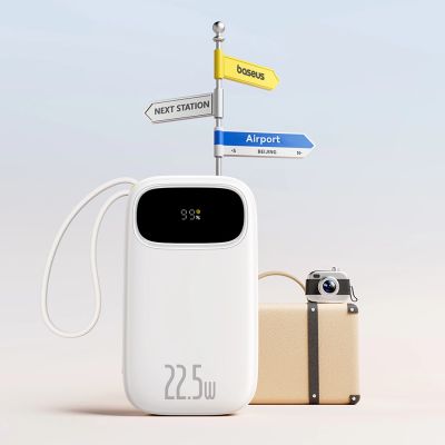 6. Baseus EnerFill FC31 20000mAh 22.5W Powerbank with Digital Display and 2 Built-in Cables (USB-C + Lightning) - White