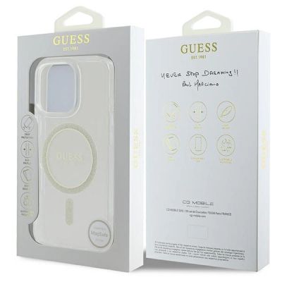 8. Guess IML Glitter Circle MagSafe Case for iPhone 16 Pro Max - Clear