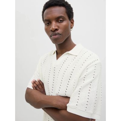 7. Jack&Jones men's T-shirt JORPAROS KNIT ESTER SS CROCHET POLO 12272562 SEA SALT