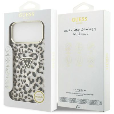 8. Guess IML Leopard Glitter Triangle Logo MagSafe Case for iPhone 17 Pro Max / 18 Pro Max - Black