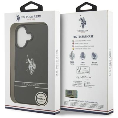 8. US Polo DH and Bottom Stripe Logo MagSafe iPhone 17 Case - Black