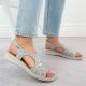 7. Women's elastic high heel sandals with floral pattern, gray Unisoft 7196