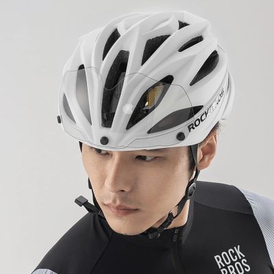 11. Rockbros Bike Helmet with Visor, Detachable UV Protective Goggles, Unisex, Matte - White