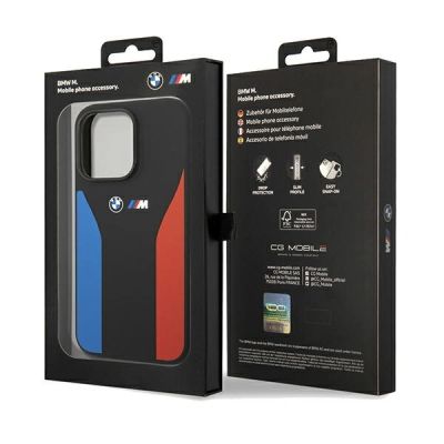 8. BMW Silicone Blue&Red Stripes M Collection Case for iPhone 15 Pro Max - Black