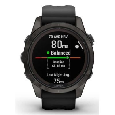 5. Garmin Fenix 7S Pro 42mm Sapphire Solar Gray Titanium DLC Watch with Black Strap