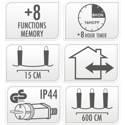 4. CHRISTMAS TREE LIGHTS OUTDOOR LIGHT CURTAIN 180 LED CONTROLLER TIMER WARM WHITE TRANSPARENT CABLE