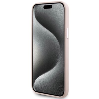 5. Karl Lagerfeld Silicone Choupette Metal Pin Case for iPhone 15 Plus / 14 Plus - Pink