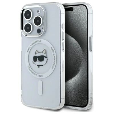 Karl Lagerfeld IML Metal Choupette Head MagSafe iPhone 15 Pro Case - White