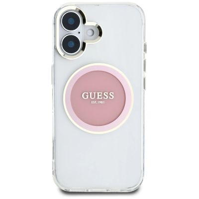3. Guess IML Metal Colored Circle Classic Logo MagSafe iPhone 16 Case - Pink