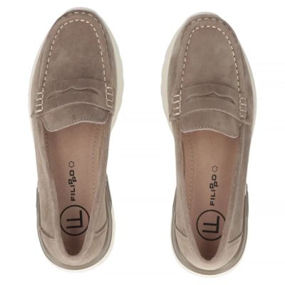 4. Women's beige leather platform loafers Filippo DP7528