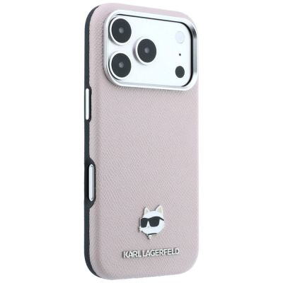 4. Karl Lagerfeld Grained Choupette Head Metal MagSafe Case for iPhone 17 Pro / 18 Pro - Pink