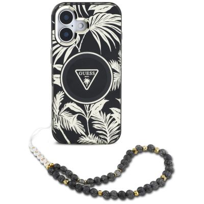 2. Guess Palm Trees Triangle Pearl Strap MagSafe case for iPhone 16 black