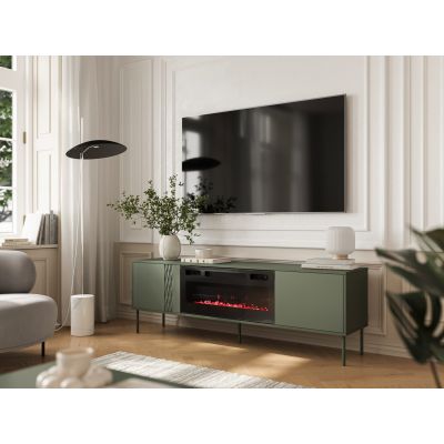 4. EF TV cabinet + black TRESSE fireplace 180x40x54.5 matt green