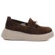 2. Women's leather platform moccasins with beads, brown, Vinceza 79649