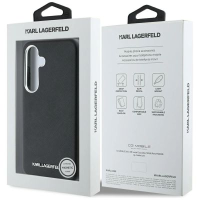 8. Karl Lagerfeld Saffiano Full Wrapped Elongated Metal Logo MagSafe Case for Samsung Galaxy S25+ - Black