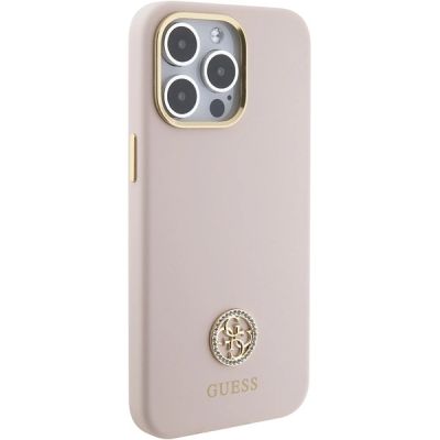4. Guess Silicone Logo Strass 4G Case for iPhone 15 Pro Max - Pink