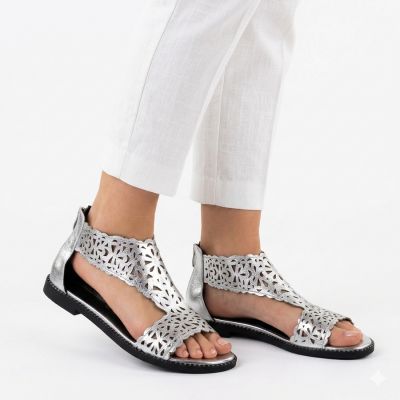 5. Women's openwork silver sandals M.Daszyński MR24148-2