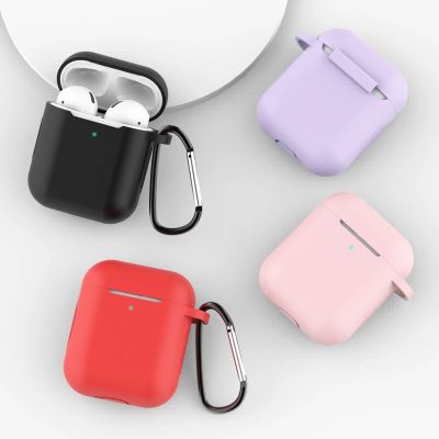 3. Case for AirPods 2 / AirPods 1 silicone soft case for headphones + keychain carabiner pendant pink (case D)