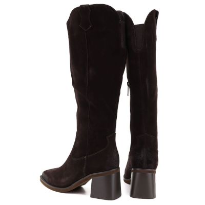 9. Women's leather cowboy boots with heels, suede, brown, Vinceza 133103