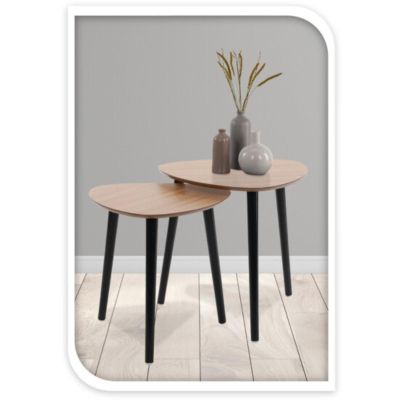 3. COFFEE TABLE WITH 3 LEGS, WOODEN TABLETOP, SET OF 2