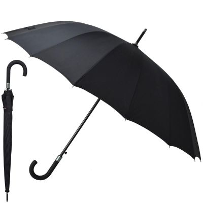 Semi-Automatic Long Umbrella, 16 Ribs, Black, SEMI LINE