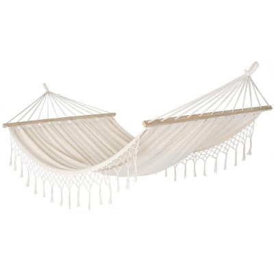 3. GARDEN HAMMOCK FOR 1 PERSON 200X100CM WITH SPREADER BAR AND FRINGE MIAMI ECRU