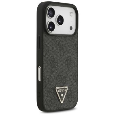 4. Guess Leather 4G Triangle Strass MagSafe Case for iPhone 18 Pro / 17 Pro - Black