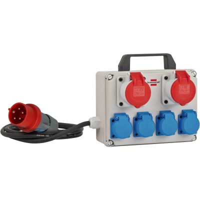 2. Brennenstuhl BKV 2/4 T Extension Cord IP44, Basic, Blue, Gray, Red, 6 AC Socket, CEE 5p, 2 m, 400 V