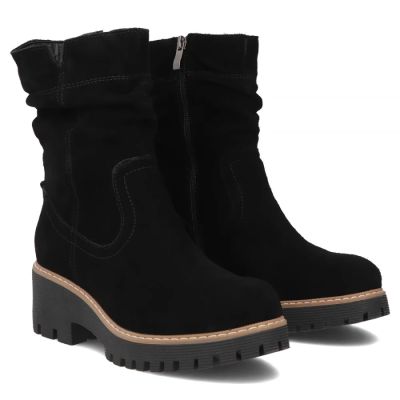 4. Women's leather ankle boots, ruffled, black, Filippo DBT6402