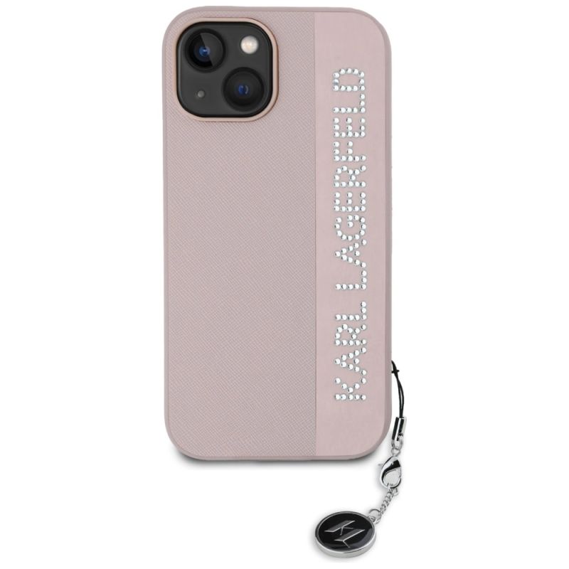 3. Karl Lagerfeld Saffiano Rhinestones & Charm case for iPhone 15 / 14 / 13 - pink
