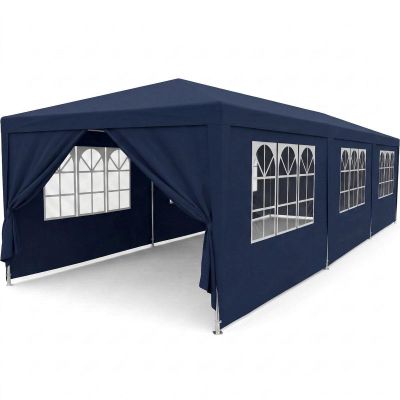 6. PE GARDEN CATERING TENT PAVILION 9x3M + 8 WALLS NAVY BLUE