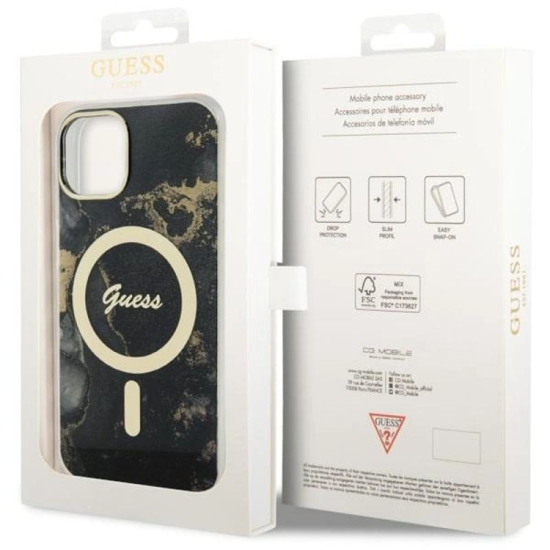 8. Guess GUHMP14SHTMRSK iPhone 14 6.1" black/black hardcase Golden Marble MagSafe