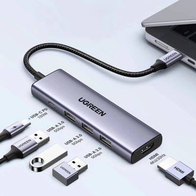 7. HUB Ugreen CM511 15597 5in1 USB-C - USB-C PD / HDMI / 3x USB-A 3.0 - gray
