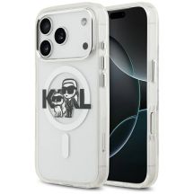 Karl Lagerfeld IML Glitter Karl & Choupette Sketch Logo MagSafe Case for iPhone 17 Pro - Clear